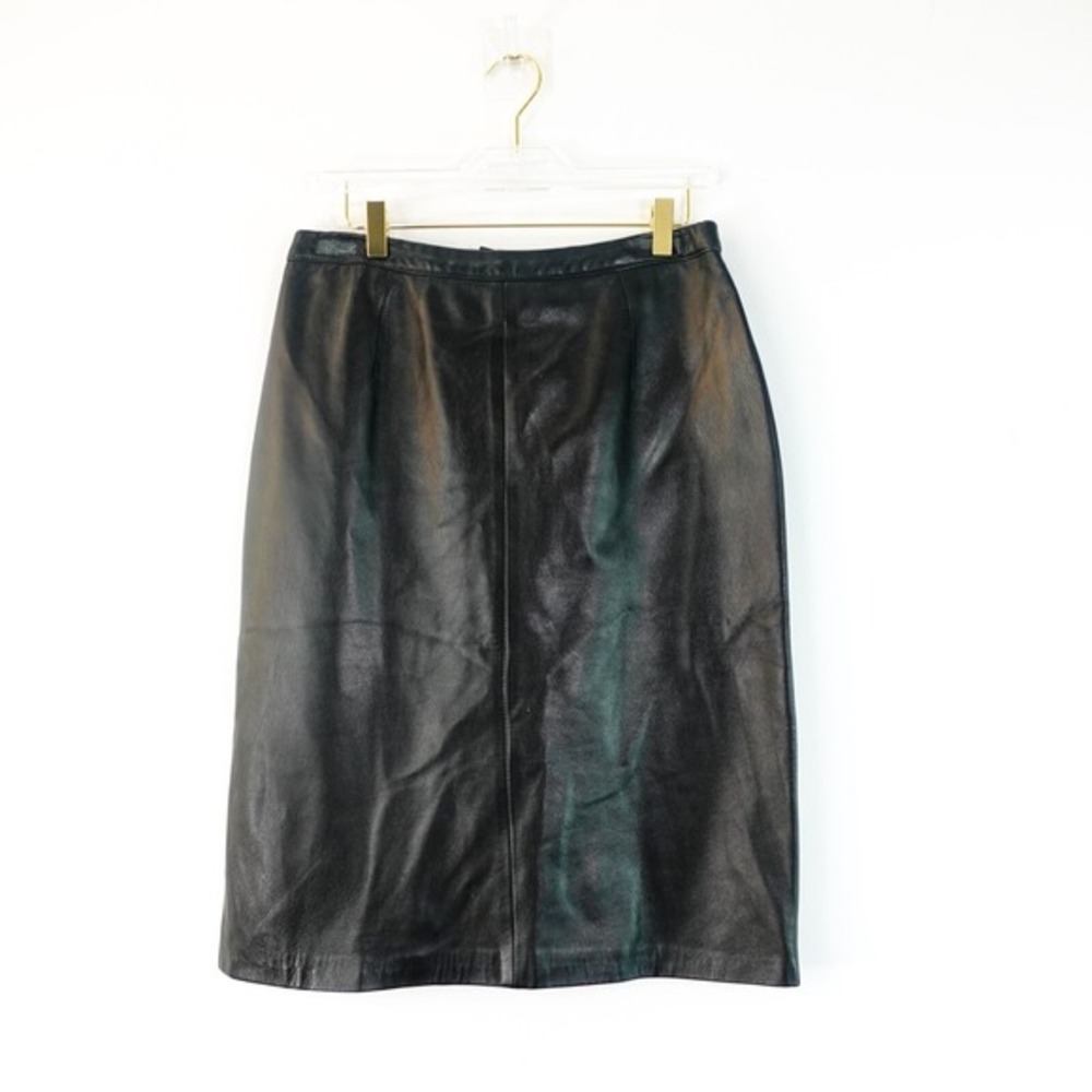 80s Vintage Genuine Leather Skirt 6 Small Black Y2K Indie Sleaze Soft Grain Midi